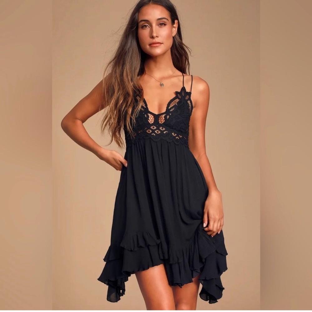 Black Lace Ruffle Dress